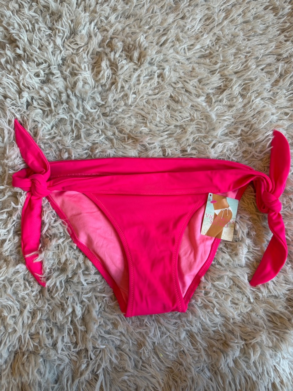 NWT Victoria's Secret Bright Pink Tie-Side Bikini Bottoms XSmall